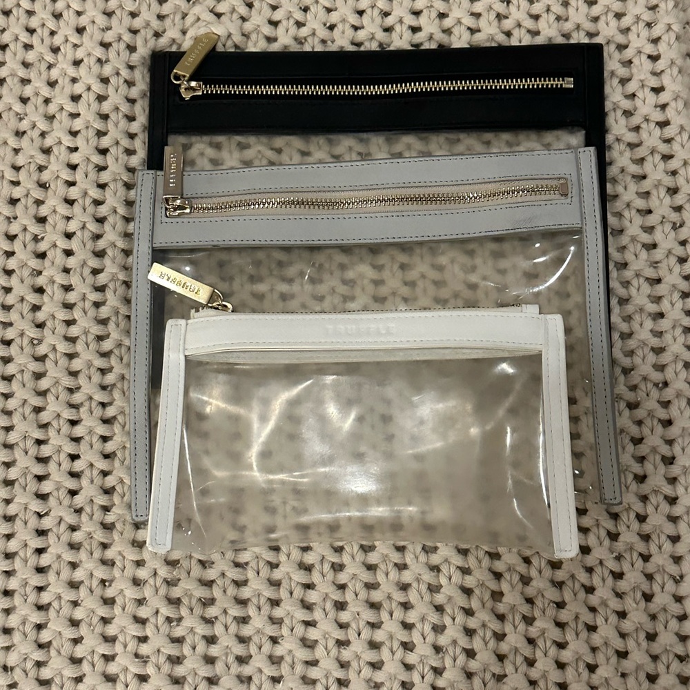 Three Truffle Clarity Clutches - 1 mini, 2 small, Black, ivory, gray